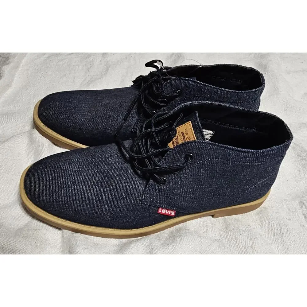 Levi's Men's Denim Chukka Boots Blue Dark Wash Desert Shoes Tan Sole Size 9 NWT